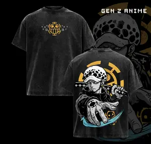 Trafalgar D. Law One Piece T-Shirt Menswear Top Underwear Heavy Cotton Vintage Washed Tee Double Printed Oversize Anime Manga Unisex Shirt