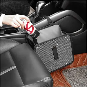Foldable Car Trash Cans with Rhinestone,Bling Car Trash Bin for Car Seat Organizer & Car Decorations,Universal Bling Car Accessories Car Garbage Can for Most Cars,SUVs,Trucks (White)