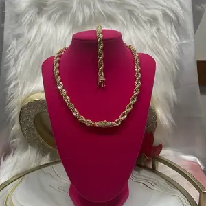 Santiago Jewelry #208 14K Gold Plated Torsal Chain & Bracelet Set with Zirconia Accents for Women