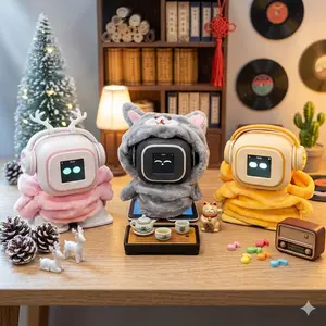 Cute AI Desktop Robot Companion with 3 Adorable Outfits, Voice Chat, Emoji Reactions, Singing & Dancing Smart Robot