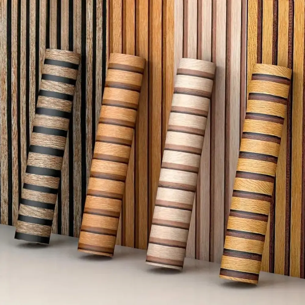 AOZEY Brown Wood Slat Peel and Stick Wallpaper, Textured Faux Wood Self-adhesive, Waterproof Removable Wall Panel For Home Decor Doors