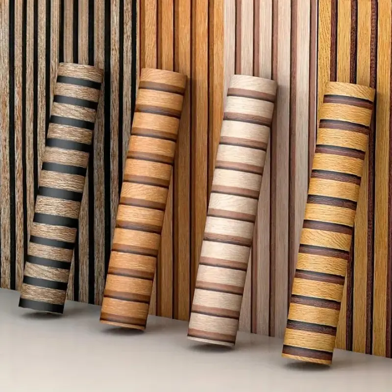 AOZEY Brown Wood Slat Peel and Stick Wallpaper, Textured Faux Wood Self-adhesive, Waterproof Removable Wall Panel For Home Decor Doors