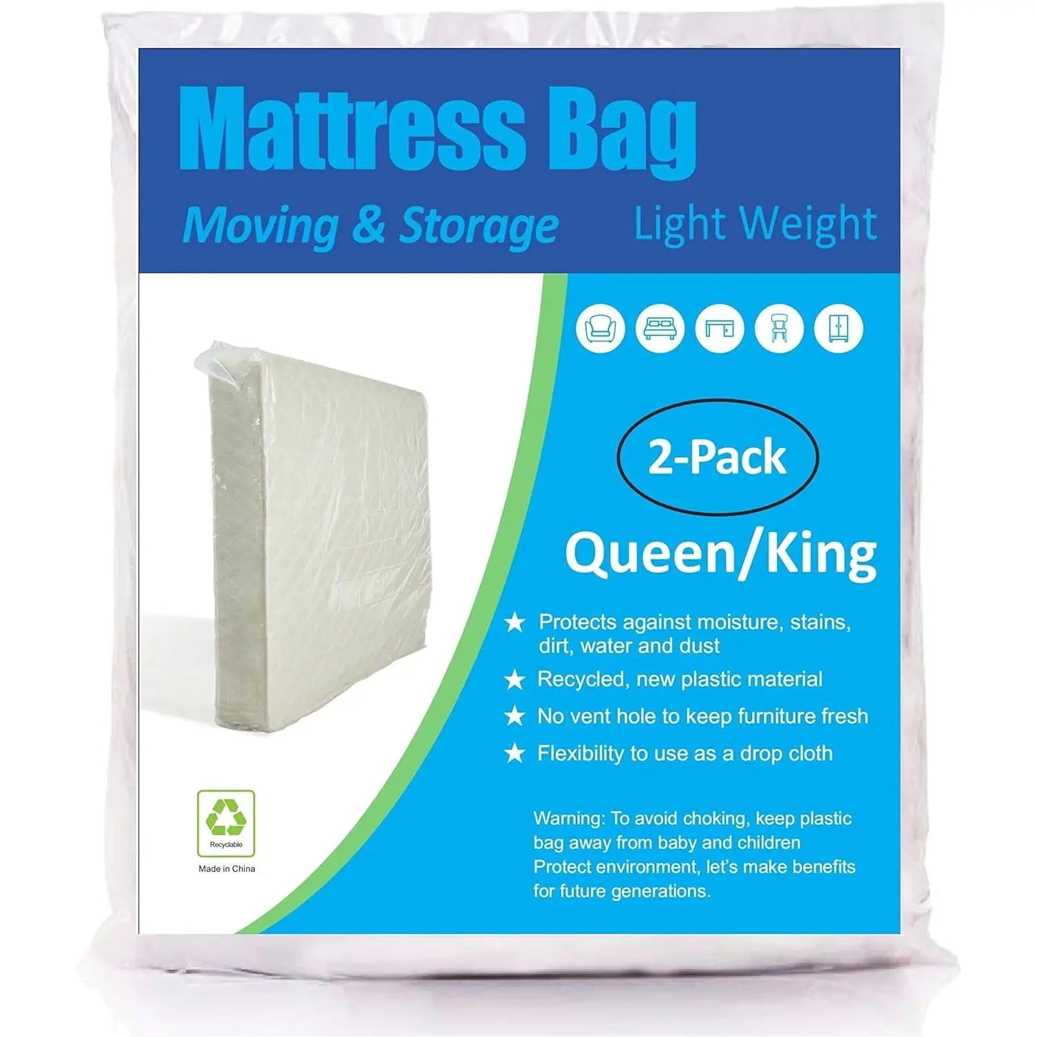 Mattress Bag for Moving and Storage, Fits  and  Size Mattress, 2 Pack
