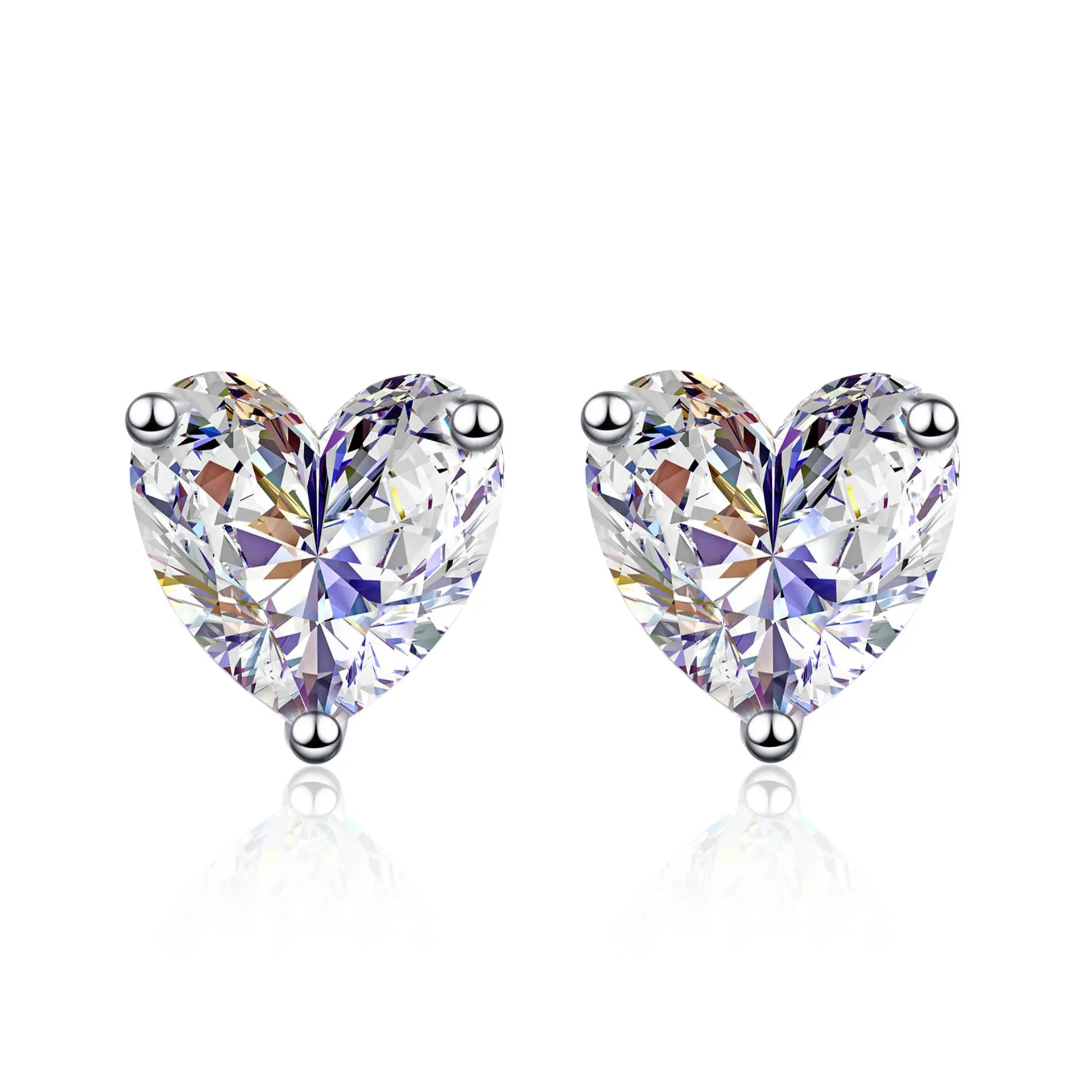 【1024】Heart Synthetic Moissanite Stud Earrings for Women, 0.5CT/1CT*2 3-Prong Sterling Silver Sparkly Push-Back, Valentine’s Day Birthday Everyday Love Gift