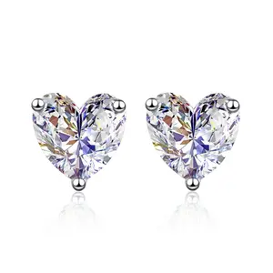 【1024】Heart Synthetic Moissanite Stud Earrings for Women, 0.5CT/1CT*2 3-Prong Sterling Silver Sparkly Push-Back, Valentine’s Day Birthday Everyday Love Gift