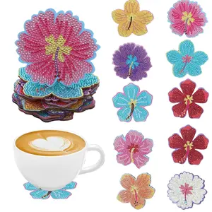 10pcs DIY Flowers Diamond Painting Coasters No Holder, Unique Floral Designs, Crystal Rhinestone Diamond Art Christmas Coasters, Wooden Coasters for Home Office Coffee Shop Restaurant Cup Decoration, New Year and Xmas Gifts for Friends and Family