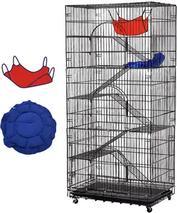 Large Cat Enclosure Outdoor, 6 Tier Metal Wire Cat Cage with Caster, Tray & Hammock for 1-3 Cats, Ferret Habitat Crate Kennels