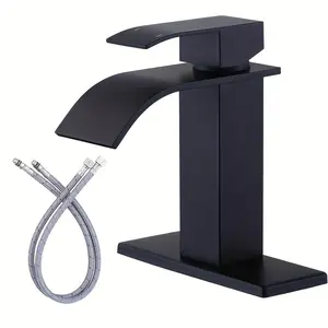 Premium Waterfall Bathroom Sink Faucet, High-Quality Matte Finish Single Hole RV Vanity Water Tap, Temperature Controlled Hot & Cold Mixer Valve with Deck Plate Cover, Elegant Rustproof Restroom Hardware