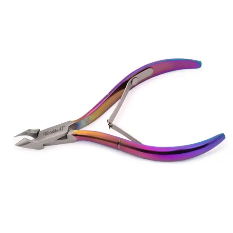 Twinkled T Standard Multichrome Stainless Steel Cuticle Nippers - Sharp Precision Clippers, Acetone-Resistant Nail Care Tool for Adults' Manicures, Nail Tech Supplies