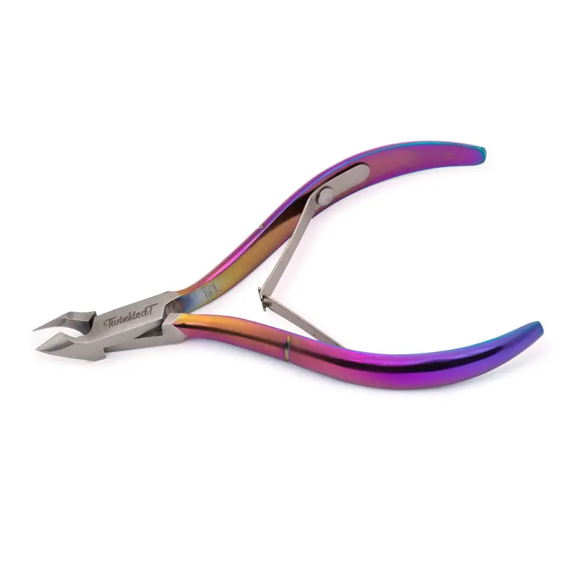 Twinkled T Standard Multichrome Stainless Steel Cuticle Nippers - Sharp Precision Clippers, Acetone-Resistant Nail Care Tool for Adults' Manicures, Nail Tech Supplies