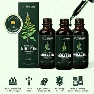 Betterbrand Mullein Leaf & Chlorophyll Drops for Lung Detox & Mucus Cleanse 30 Servings Clinically Studied Natural Liquid Herbal Supplement Healthcare Fitness Dietary Vitamin