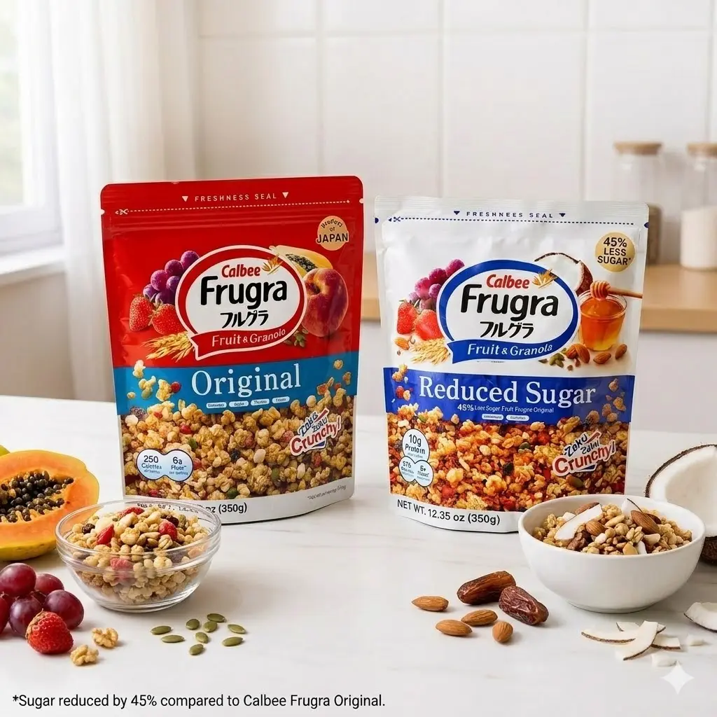 Calbee Frugra Granola [Original & Reduced Sugar Variants] 12.35 oz / 350g - Iconic Japanese Crunchy Fruit Cereal Muesli Milk Fiber Oatmeal Food