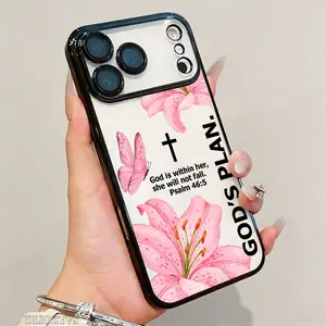 Bibical Cross and Lily With Psalm 46:5 Text Pattern Phone Case For iPhone 17 Pro Max 16 15 Plus 14 13 12 11 Air Electroplated Shockproof Protection Cellphone Cover