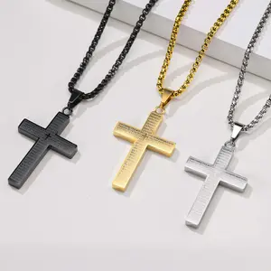 Stainless Steel Necklace Golden/Silver/Black Engraved Cross Necklace Men's Daily Wear Gift