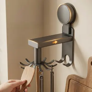 Grade Suction Utility Rack No-Drill Space Aluminum Hook for Bathroom & Kitchen Drill-Free Rotating Storage Hook Rustproof Organizer for Walls Heavy-Duty Suction Power Matte Gray Finish