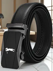 Stylish Men's PU Automatic Buckle Ratchet Belt with Golf Pattern, Perfect for Business Casual & Daily Wear, All Seasons Accessory
