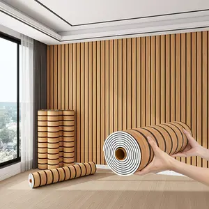 Thick Large Roll, Peel and Stick PVC Slat Wall Panel – Self-Adhesive 3D Wood Grain Wall Sticker, Easy to Install for Living Room, Bedroom, Office, Perfect for Walls and Ceilings, Wall Decor Renovation – Size: 1 Roll (15.75 in × 118.11 in)