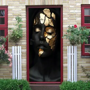 2pcs Luxury Black Gold Art Wall Stickers Creative Face Gold Leaf Decorative Decals Self Adhesive Wallpaper for Living Room Bedroom Removable Waterproof PVC Home Decor DIY Stickers