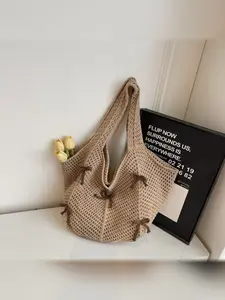 Women's Casual Large Capacity Woven Tote Bag, Summer Hollow Knit Shoulder Bag, Perfect for Gifts and Festivals