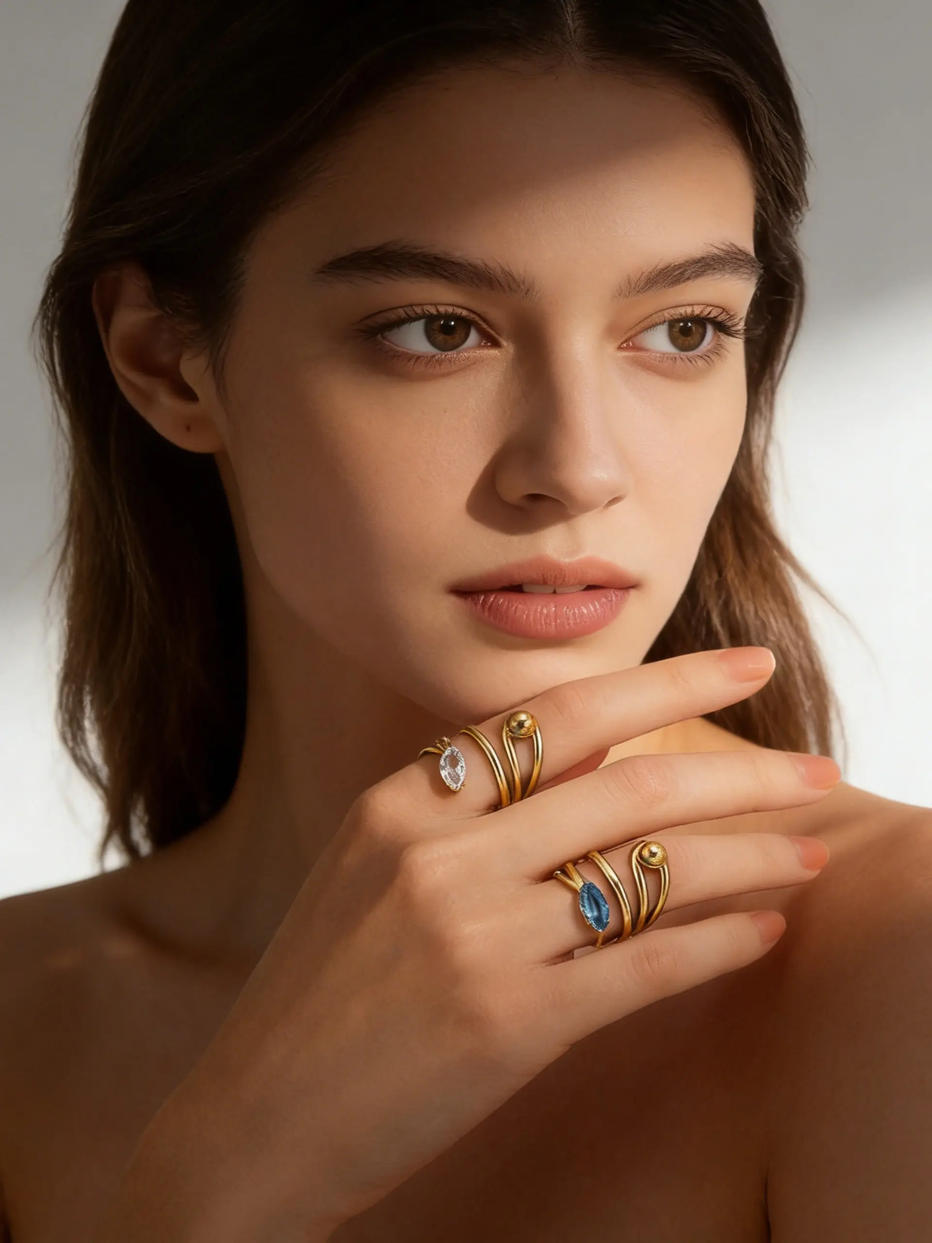 Zodiac Spiral Stone Open Ring, 18k Gold Plated Stainless Steel, Twisted Layer Design, Oval Zirconia Inlay, Adjustable Stackable Finger Ring
