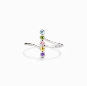 Delicate 925 Sterling Silver Rainbow Zircon Twist Pointer Ring (Size 6-9)