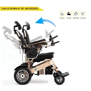 Fold and Travel Manual Reclining Electric Wheelchair Lightweight Power Wheel Chair Gold THRIVE