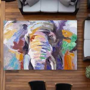 Begin Home Decor C1ROAR57COE1HX 5 x 7 ft. Elephant in Pastel Color - Contemporary Outdoor Area Rug - Rectangle