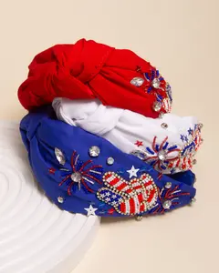 Natalie Firework Rhinestone Pave Beaded Embroidery Knotted Headband