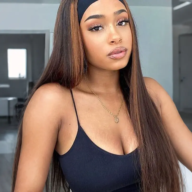 Women's Straight Headband Style Wig, Mix Color, Heat Resistant Synthetic Hair, Full Machine-Made Design Synthetic Material Wigs for Daily, Parties and Cosplay, Artificial Wig