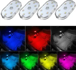 4Pcs Wireless USB Rechargeable Car Interior LED Decorative Lights, 7-Color with 6 Bright Lamp Beads, Portable Automotive Interior Lighting Accessory