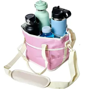 Insulated Cup Caddy Tote Bag with Adjustable Shoulder Strap and Multi-Pocket Dividers, Portable Drink Carrier for Outdoor Picnics, Beach Trips, Tailgating, and Daily Commute Delivery Services