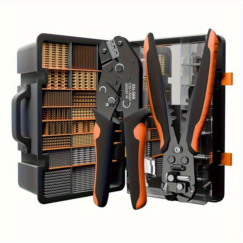 600-piece SN-58B Ratchet Crimping Pliers Set Hand Tools for Crimping AWG 23-16 Terminals, with A 2.8/4.8/6.3mm Male and Female Clamp Connector Combination Kit