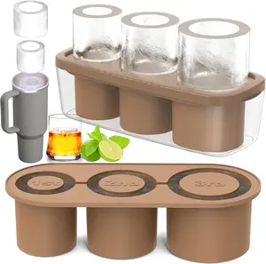 Ice Cube Tray for Tumbler Cup 30Oz-40Oz, 3 Pcs Silicone Cylinder Ice Mold with Lid and Bin for Freezer, Easy Fill and Release Ice Maker for Whiskey, Cocktail BPA-Free