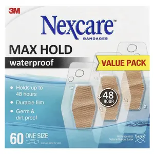 Nexcare Waterproof Bandages, Max Hold, 60 One Size Bandages