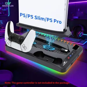 Vertical Cooling & Charging Station for PS5 Console, P58 Multi-Function Cooling Bracket with Charging Base, Compatible with PS5 Slim Pro All Models