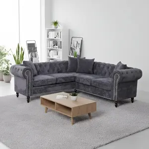 5.2ft Modern Luxury L-Shaped Sectional Sofa - Premium Velvet 5-Seater with Tufted Diamond Backrest & Chrome/Gold Accent Arms | Plush Deep-Seat Cloud Cushions, Space-Saving Compact Design for Apartments (Tool-Free 30-Min Assembly)