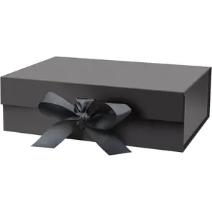 10.5"X7.5"X3.1" Black   Box with Lid and Ribbon for Presents