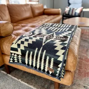 Alpaca Wool Throw Size Blanket Reversible Boho Camping Blanket Forest Pattern Soft Cozy for Outdoor Adventures