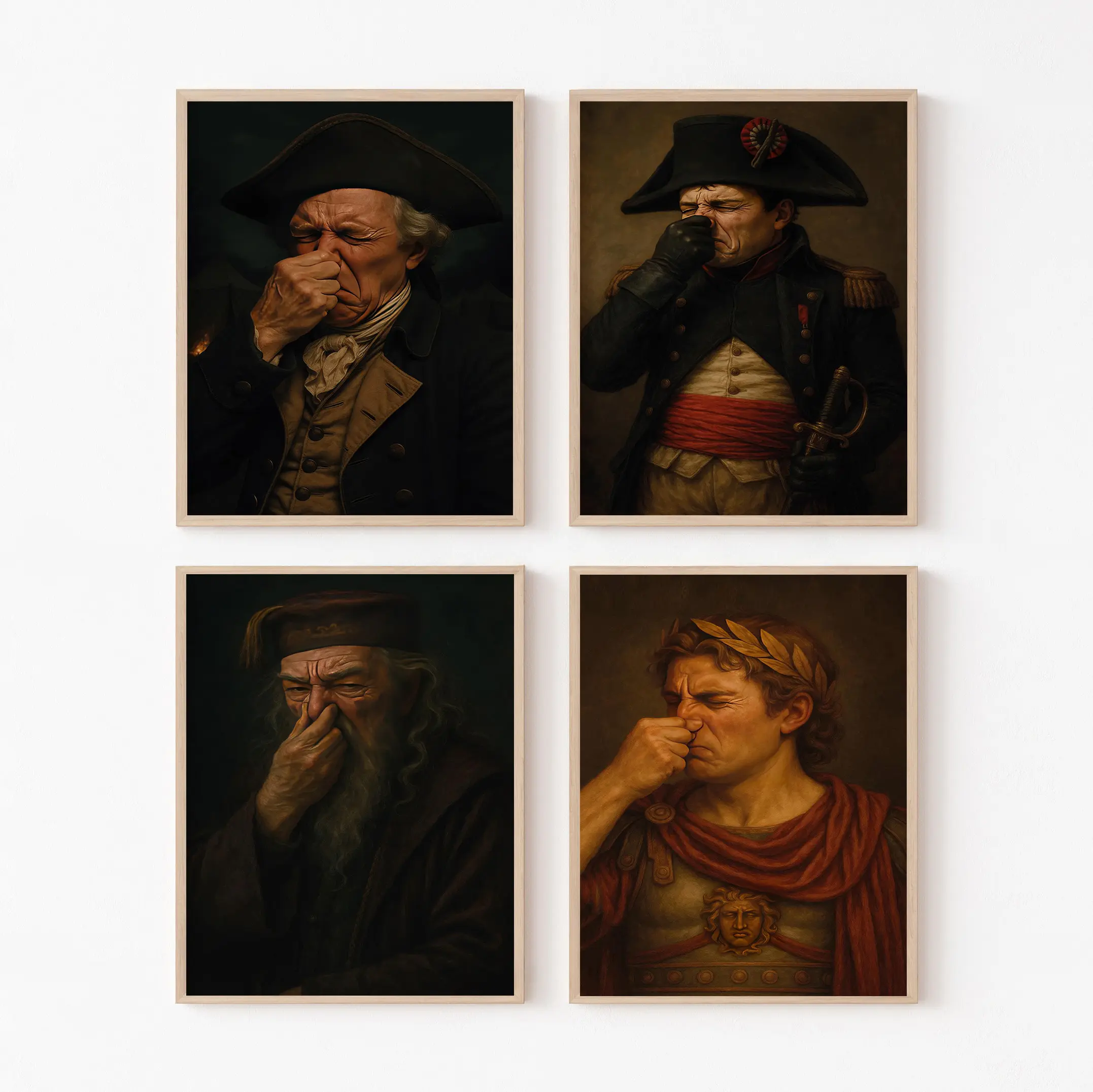 Humorous Vintage Revolutionary Soldier Holding Nose Unframed Graphic Art Print Poster - Wooden Wall Decoration, Unique Home Supplies Gift for Bathroom, Kid Room