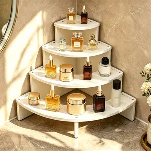 4-Layer Corner Shelf Organizer, Space-Saving Kitchen Countertop Display Rack, PVC Water Proof Storage Stand for Perfumes & Bathroom Use, Corrosion-Resistant