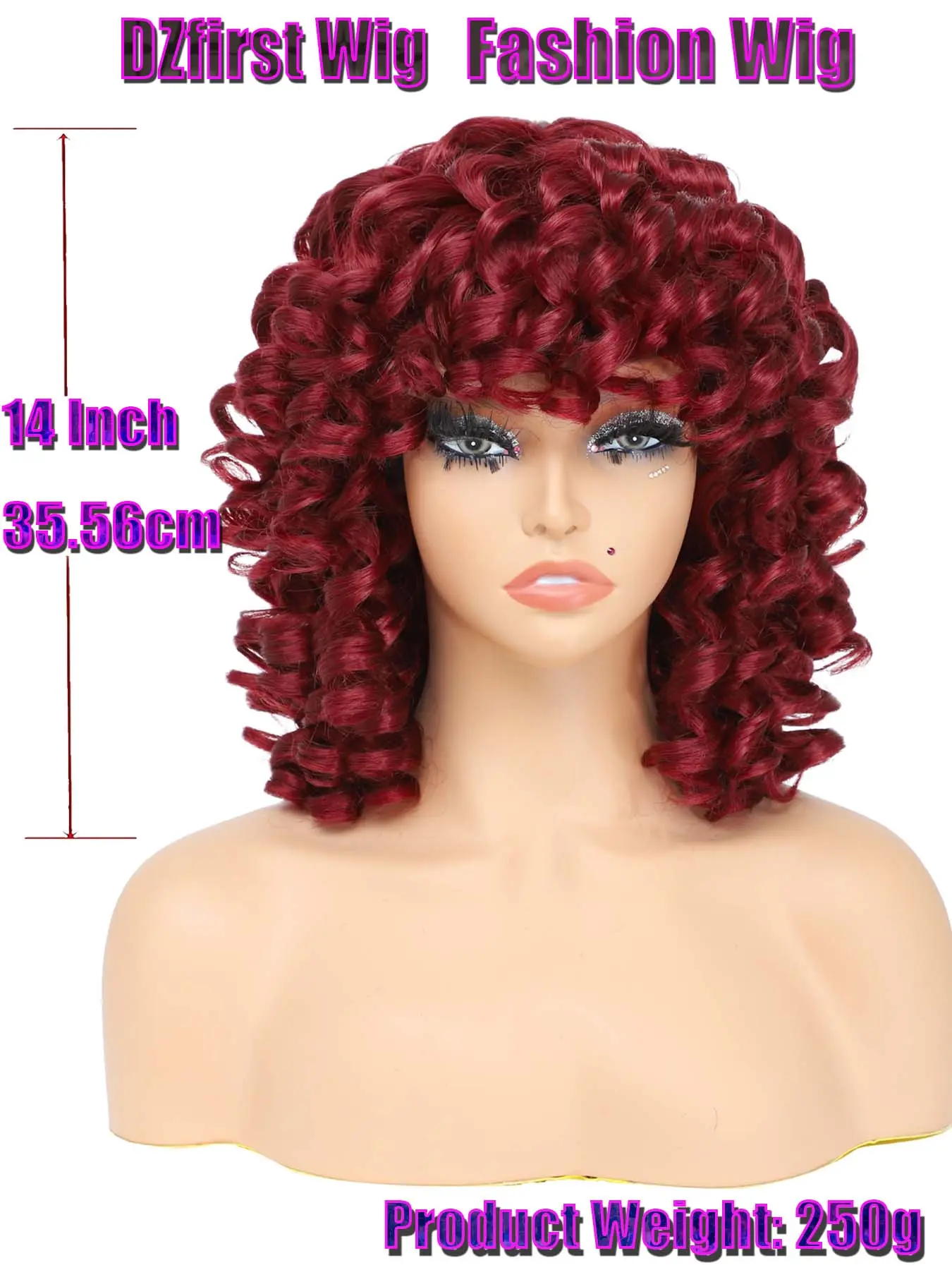 14 Inch Short Curly Wigs for Black Women,Big Curly Wig with 