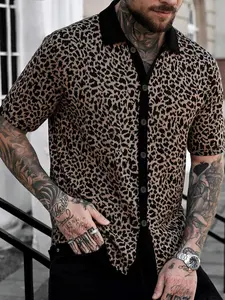Men's Short Sleeve Shirt, Patchwork Plaid and Geometric Patterns, Casual Button Decor, Urban Style Top, Fashion Daily Wear, Casual Graphic Shirt