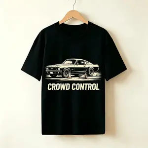 Retro American Muscle Car T-shirt, "Crowd Control" Drifting Humor Graphic Tee, Casual Black Cotton Shirt for Gearheads unisex streetwear，    funny graphic tee