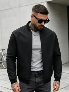 Men's Outdoor Jacket, Comfortable Lightweight Long Sleeve, Casual Loose-Fit Baseball Style, Solid Color Zipper Coat, All Seasons
