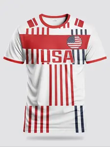 Unisex Usa Flag Style Football Shirt, Breathable Comfortable Round Neck Tee, Sporty Ethnic Geometric Polka Dot Design, All Seasons Wear, Soccer Uniform, Sports Tops