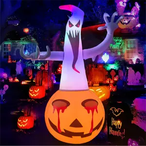 Halloween Outdoor Yard Inflatable Decorations, Spooky Atmosphere Props, PVC Glowing LED Pumpkin Ghost Inflatables for Halloween Party