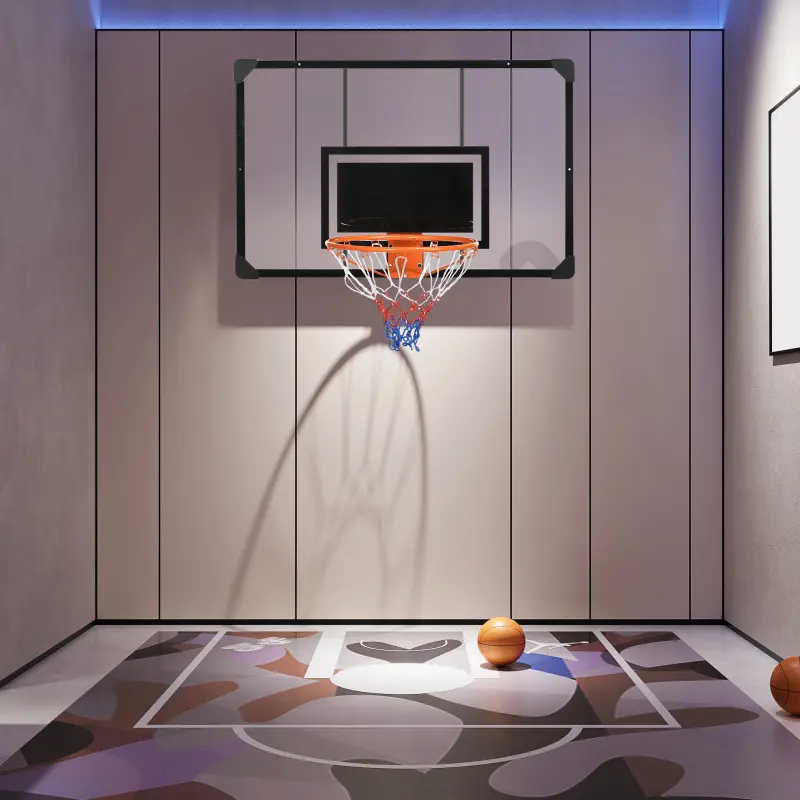 [Bellemave] Soozier Wall-Mounted Basketball Hoop with 45"x29" Shatter-Proof Backboard, Stainless Steel Durable Rim, Tear-Proof All-Weather Net, Corner Protection & Scratch Resistance for Indoor, Outdoor Use, Backboards, Tear-Proof Netting