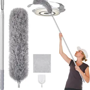 Feather Duster with 30-100 Inches Adjustable Long Pole,Extendable Feather Duster for Cleaning Ceiling Chandelier,Furniture, Blinds and Furniture