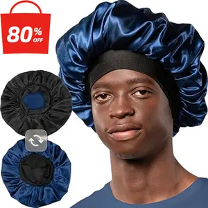 Silk Bonnet for Men & Women - Double Layer Satin Sleep Cap for Curly Hair & Braids - Reversible Hair Bonnet for Black Women & Men - Comfortable & Stylish