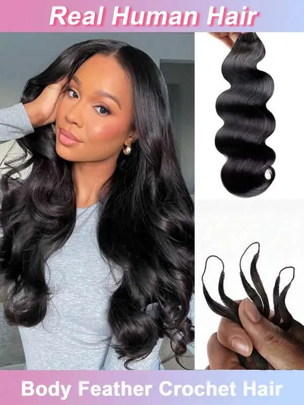 Human Crochet Hair Miracle Knots For Women Body Wave Crochet Human Hair Bundles 24 Inch 50g Pre-Separated Feather Crochet Human Hair Crochet Hair Extensions Natural Black